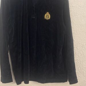 Ralph Lauren L Black Velvety Quarter-Zip Jacket with Gold Crest